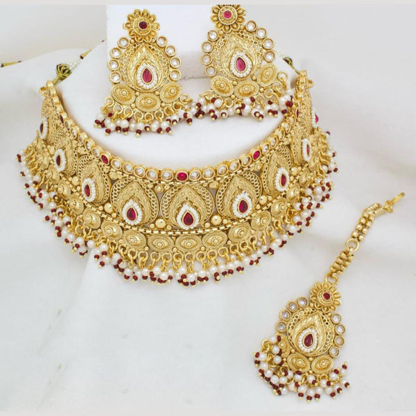 Manisha Jewellery Gold Plated Pota Stone And Pearls Choker Necklace Set