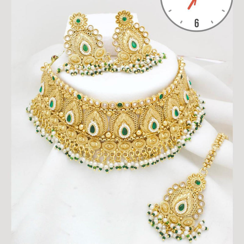 Manisha Jewellery Gold Plated Pota Stone And Pearls Choker Necklace Set