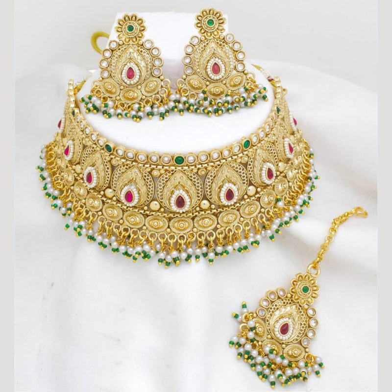 Manisha Jewellery Gold Plated Pota Stone And Pearls Choker Necklace Set