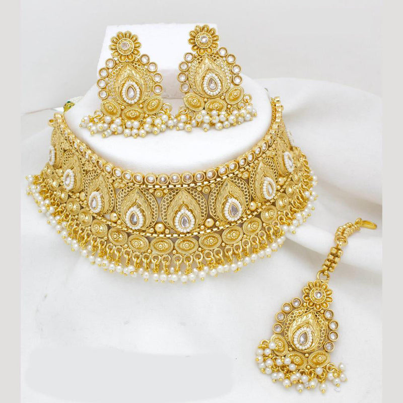 Manisha Jewellery Gold Plated Pota Stone And Pearls Choker Necklace Set