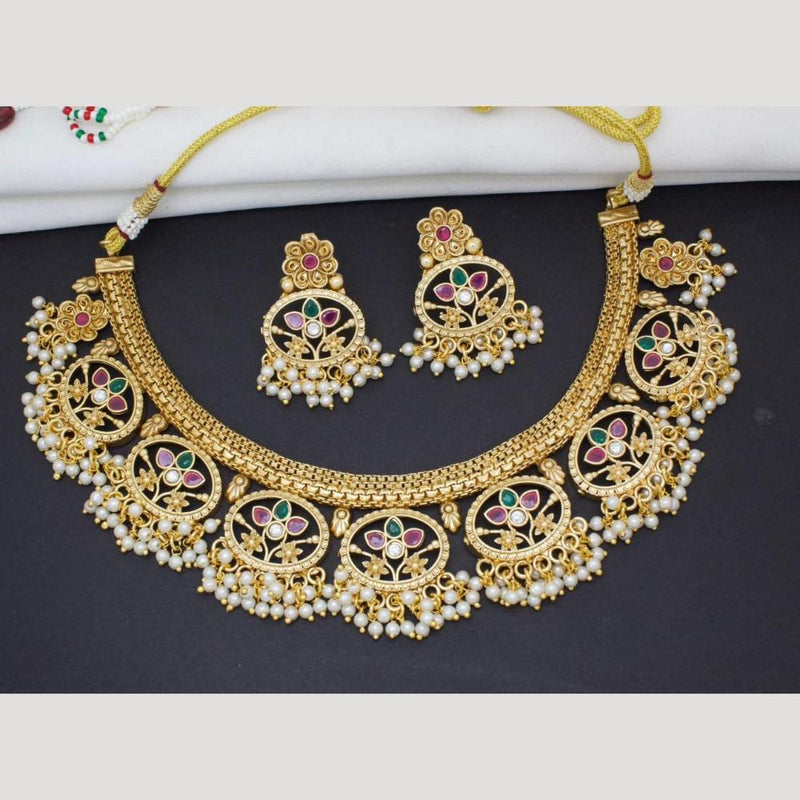 Manisha Jewellery Gold Plated Pota Stone And Pearls Necklace Set