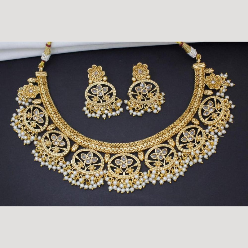 Manisha Jewellery Gold Plated Pota Stone And Pearls Necklace Set