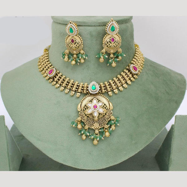 Manisha Jewellery Gold Plated Pota Stone And Pearls Necklace Set