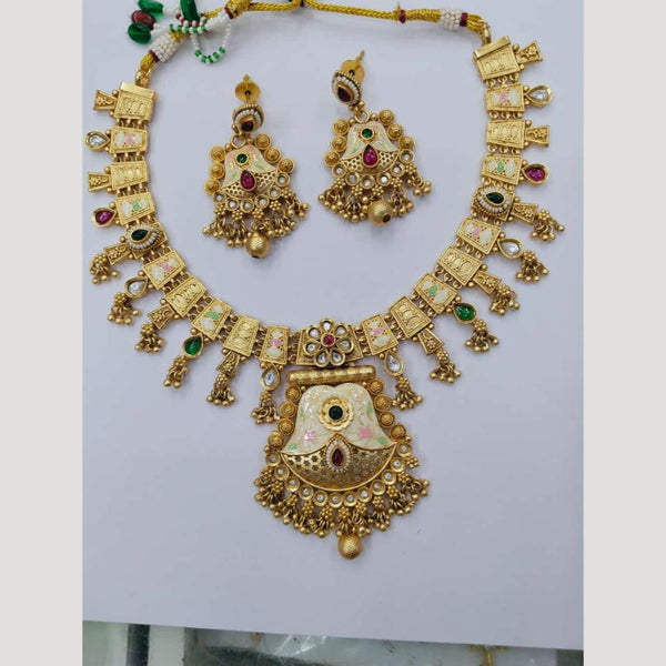 Manisha Jewellery Gold Plated Pota Stone And Beads Meenakari Necklace Set