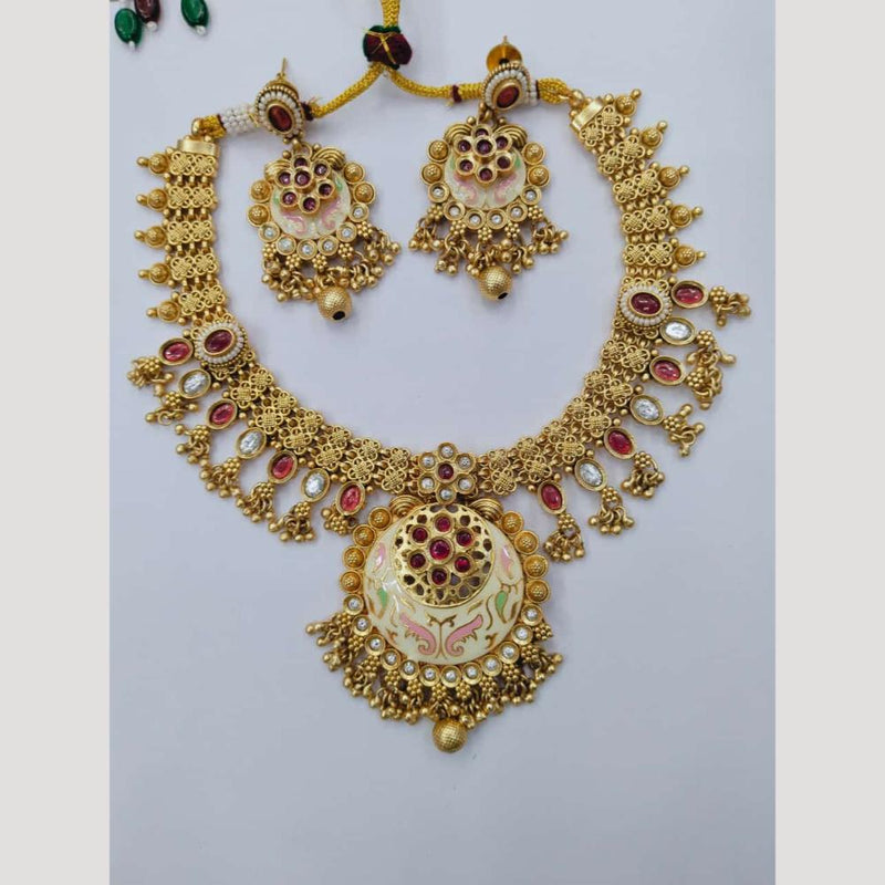 Manisha Jewellery Gold Plated Pota Stone And Beads Meenakari Necklace Set