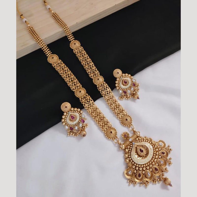 Manisha Jewellery Gold Plated Pota Stone And Beads Meenakari Long Necklace Set