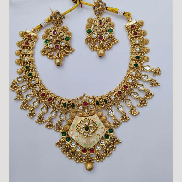 Manisha Jewellery Gold Plated Pota Stone And Beads Meenakari Necklace Set