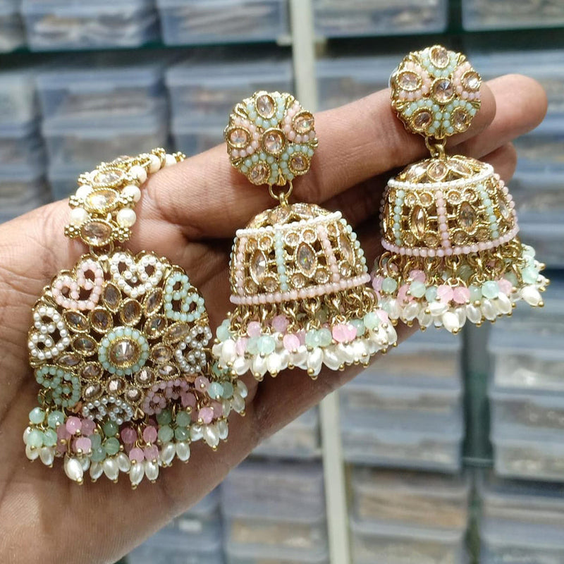 Manisha Jewellery Gold Plated Crystal Stone And Pearls Jhumki With Maangtikka