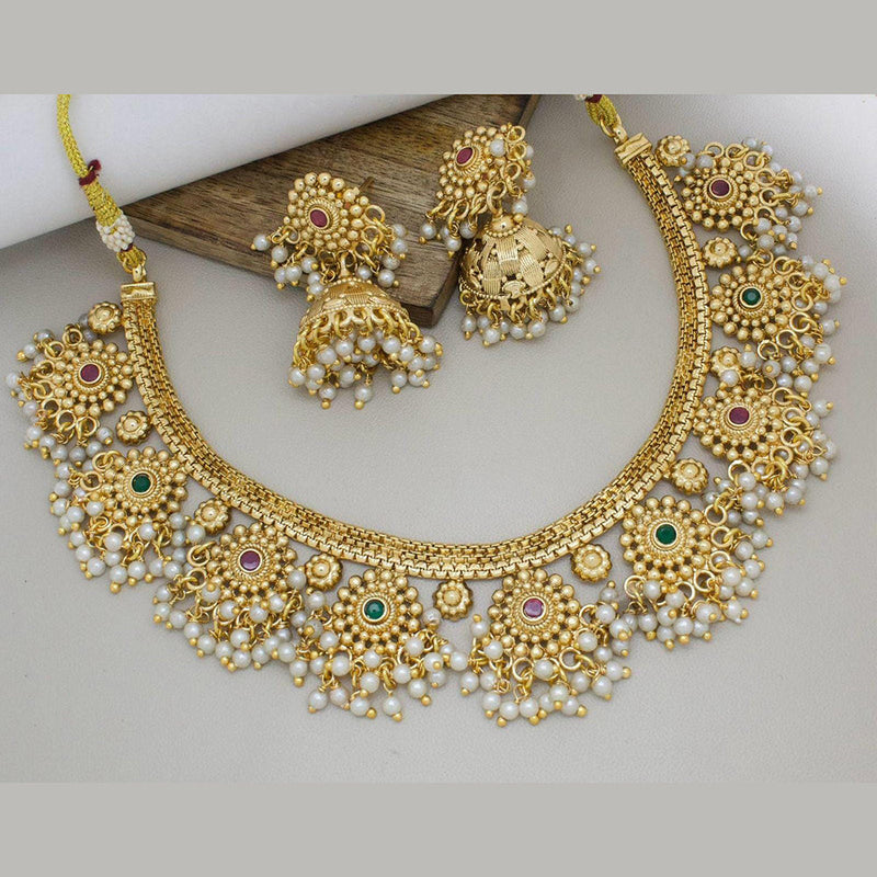 Manisha Jewellery Gold Plated Pota Stone And Pearls Necklace Set