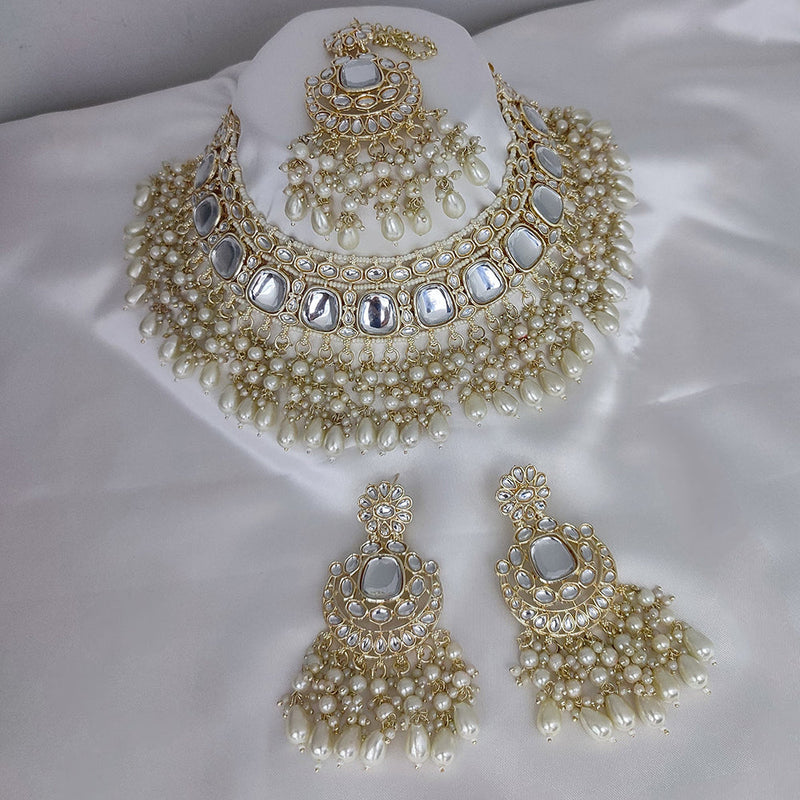 Manisha Jewellery Gold Plated Kundan Stone And Pearls Choker Necklace Set