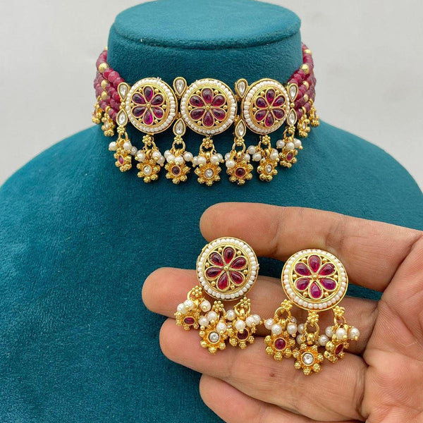 Manisha Jewellery Gold Plated Kundan Stone And Pearls Choker Necklace Set