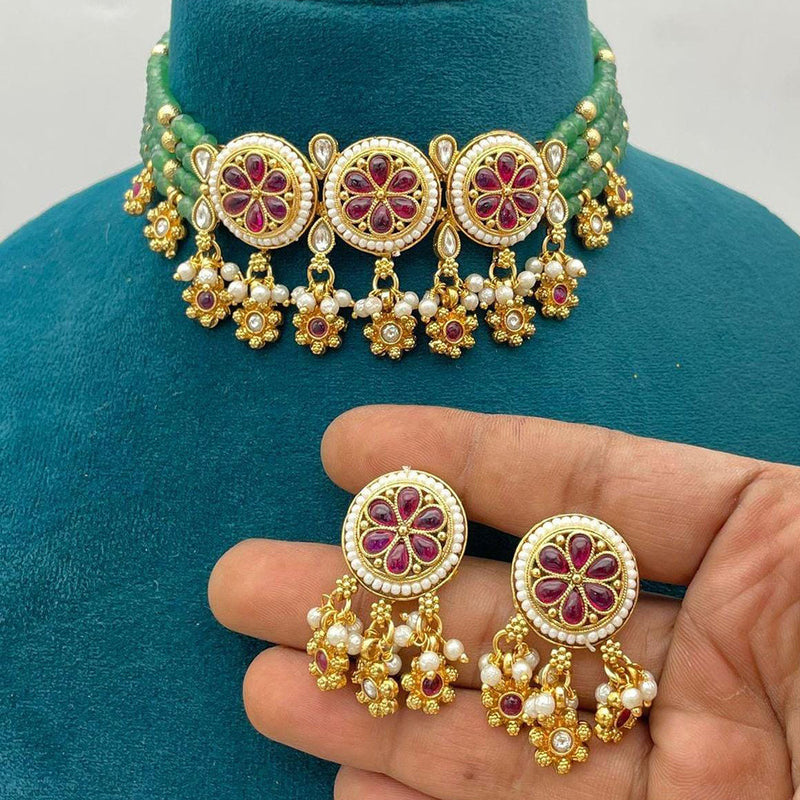 Manisha Jewellery Gold Plated Kundan Stone And Pearls Choker Necklace Set