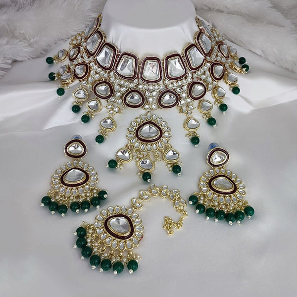 Manisha Jewellery Gold Plated Kundan Stone And Pearls Meenakari Choker Necklace Set