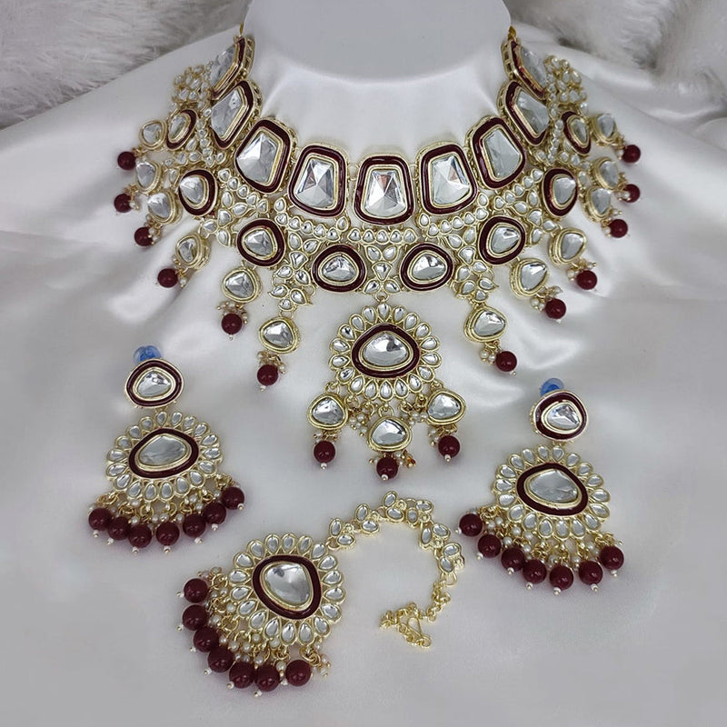 Manisha Jewellery Gold Plated Kundan Stone And Pearls Meenakari Choker Necklace Set