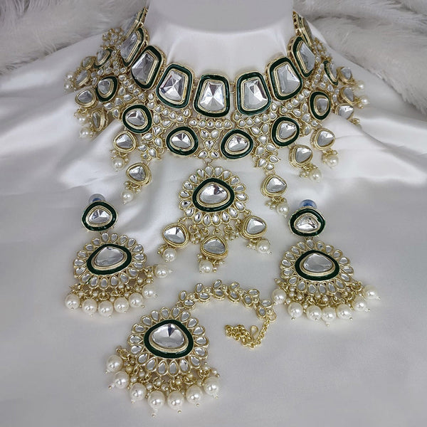 Manisha Jewellery Gold Plated Kundan Stone And Pearls Meenakari Choker Necklace Set