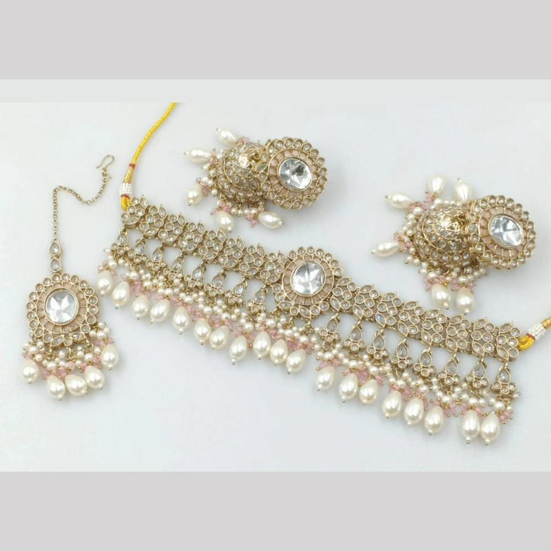 Manisha Jewellery Gold Plated Crystal Stone And Pearls Choker Necklace Set