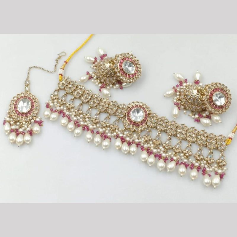 Manisha Jewellery Gold Plated Crystal Stone And Pearls Choker Necklace Set