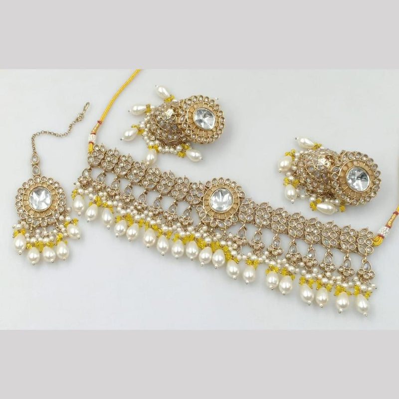 Manisha Jewellery Gold Plated Crystal Stone And Pearls Choker Necklace Set