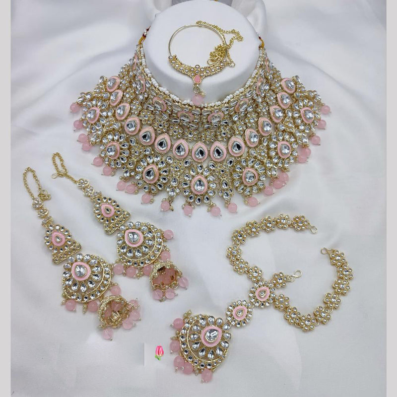 Manisha Jewellery Gold Plated Kundan Stone And Pearls Meenakari Choker Necklace Set