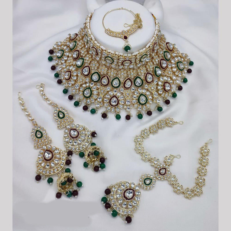 Manisha Jewellery Gold Plated Kundan Stone And Pearls Meenakari Choker Necklace Set