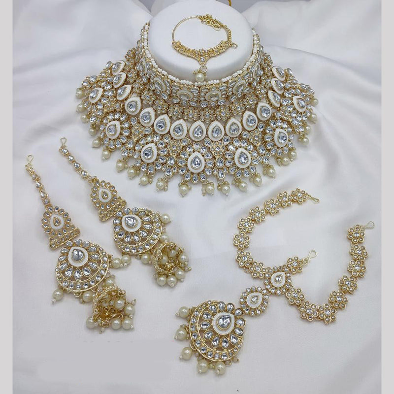 Manisha Jewellery Gold Plated Kundan Stone And Pearls Meenakari Choker Necklace Set