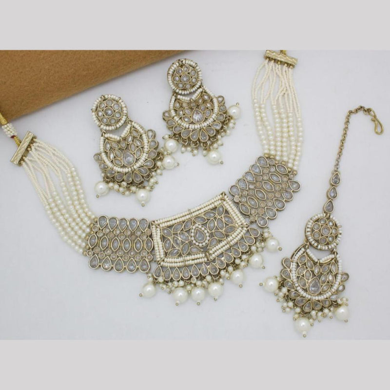 Manisha Jewellery Gold Plated Austrian Stone And Pearls Choker Necklace Set