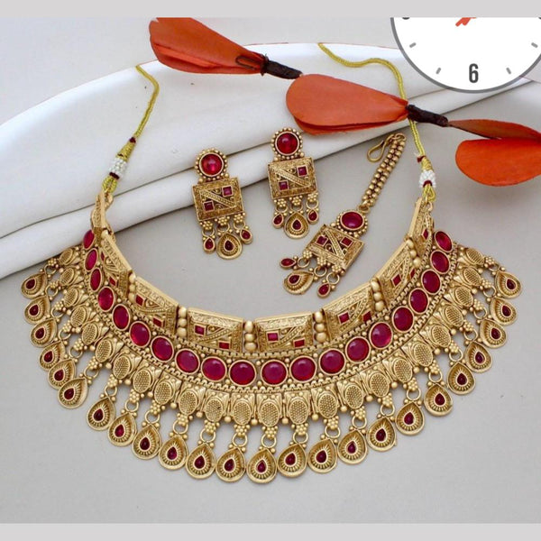 Manisha Jewellery Gold Plated Pota Stone And Pearls Choker Necklace Set