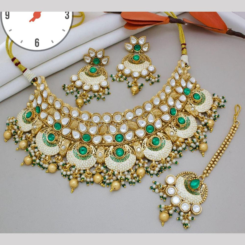 Manisha Jewellery Gold Plated Pota Stone And Pearls Meenakari Choker Necklace Set