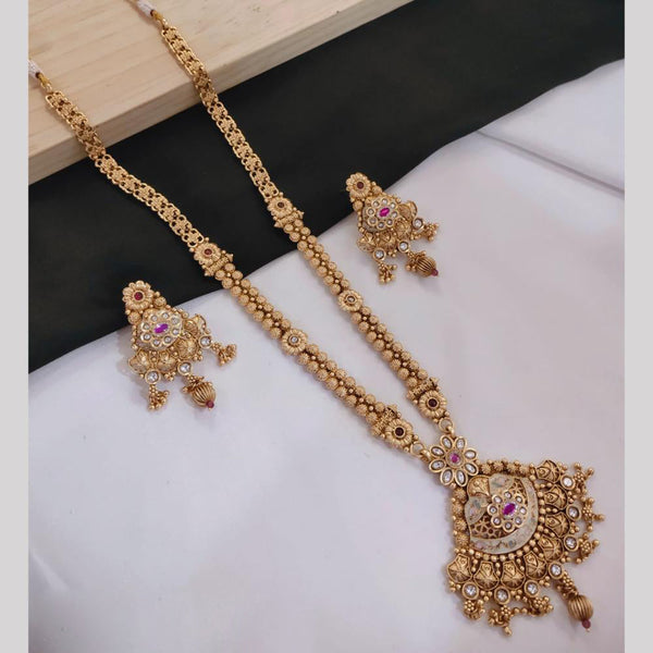 Manisha Jewellery Gold Plated Pota Stone And Meenakari Long Necklace Set