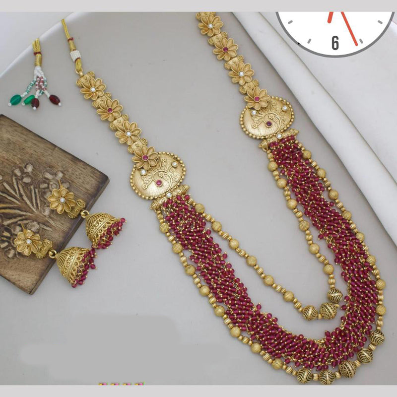 Manisha Jewellery Gold Plated Crystal Stone And Pearls Long Necklace Set