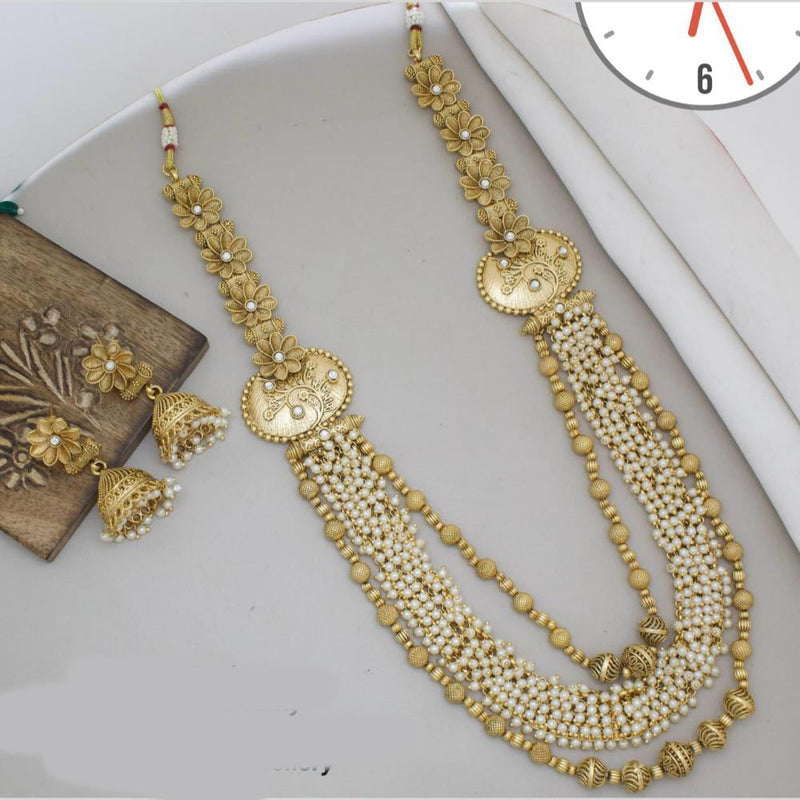 Manisha Jewellery Gold Plated Crystal Stone And Pearls Long Necklace Set