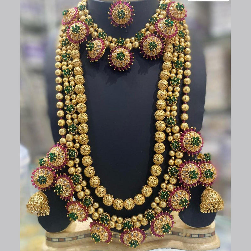 Manisha Jewellery Gold Plated Crystal Stone Double Necklace Set