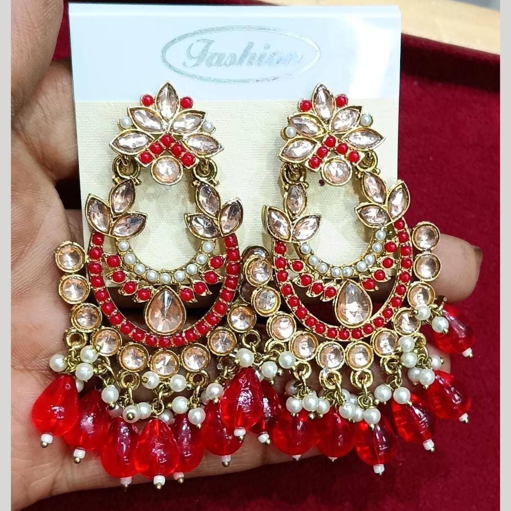 Manisha Jewellery Gold Plated Pota & Kundan Stone Dangler Earrings
