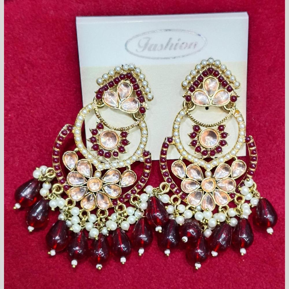 Manisha Jewellery Gold Plated Pota & Kundan Stone Dangler Earrings