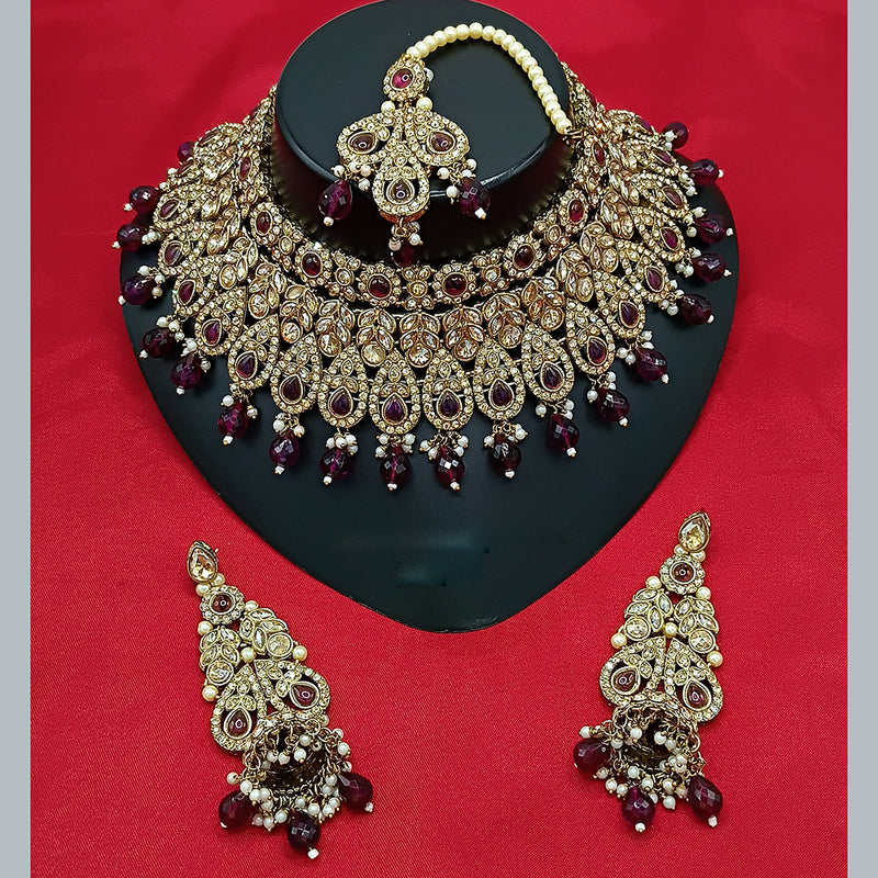 Manisha Jewellery Gold Plated Crystal Stone And Beads Choker Necklace Set