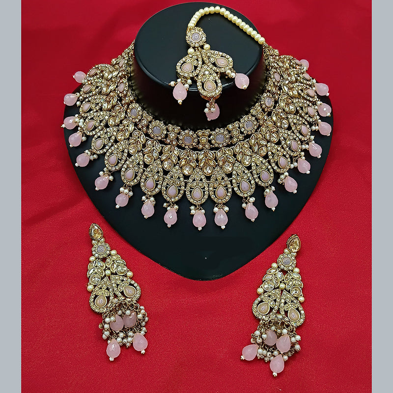 Manisha Jewellery Gold Plated Crystal Stone And Beads Choker Necklace Set