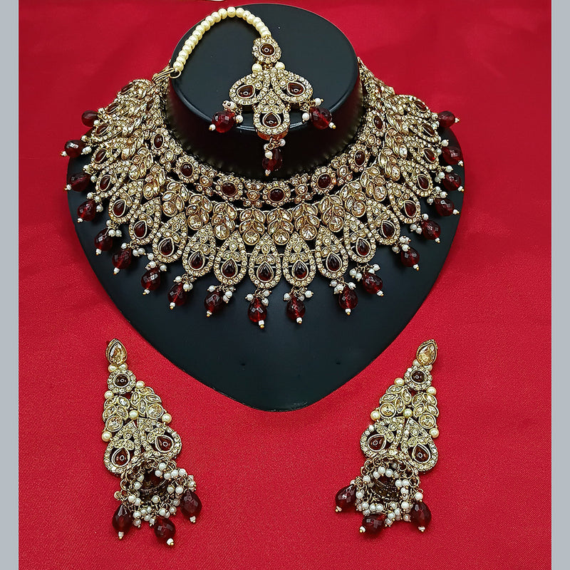 Manisha Jewellery Gold Plated Crystal Stone And Beads Choker Necklace Set