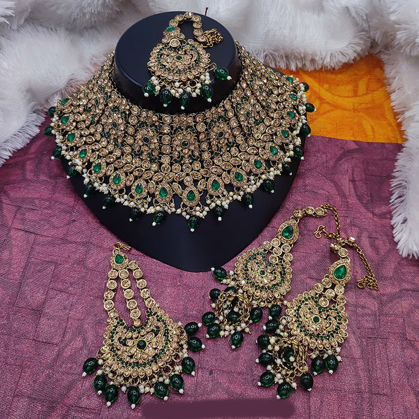 Manisha Jewellery Gold Plated Crystal Stone And Beads Choker Necklace Set