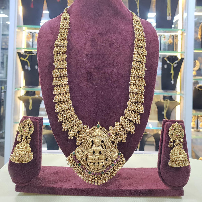 Manisha Jewellery Gold Plated Pota Stone And Pearls Temple Necklace Set