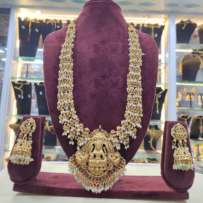 Manisha Jewellery Gold Plated Pota Stone And Pearls Temple Necklace Set