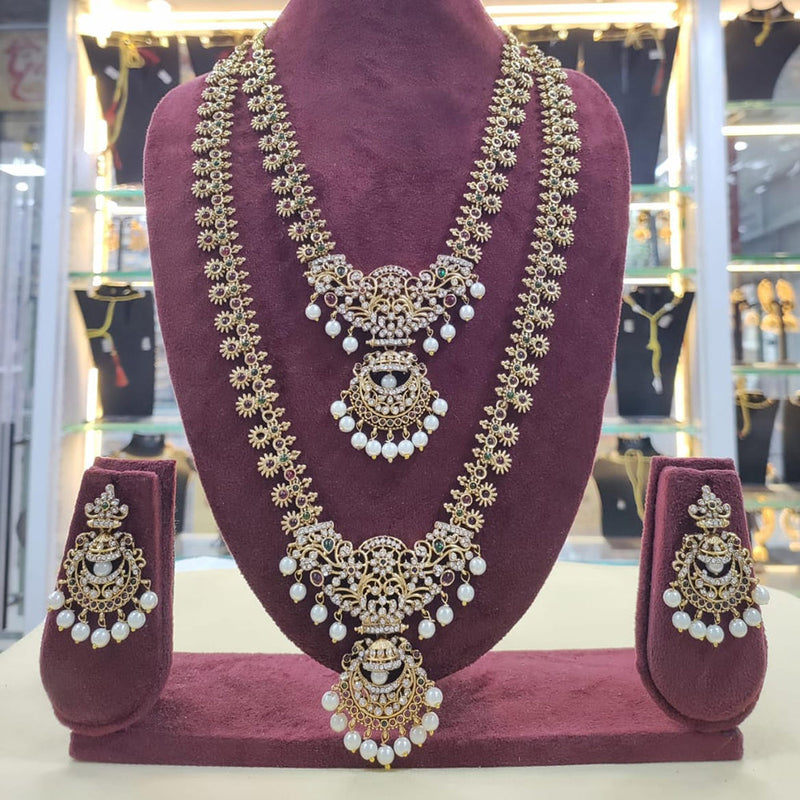 Manisha Jewellery Gold Plated Austrian Stone And Pearls Double Necklace Set