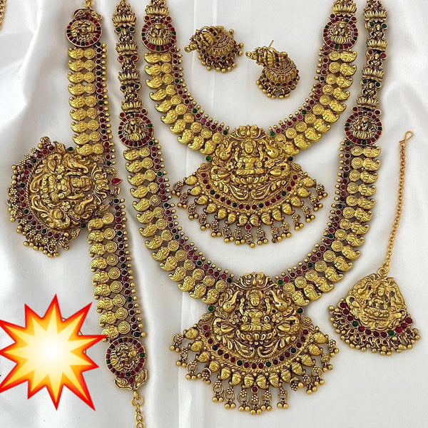 Manisha Jewellery Gold Plated Pota Stone Temple Combo Set