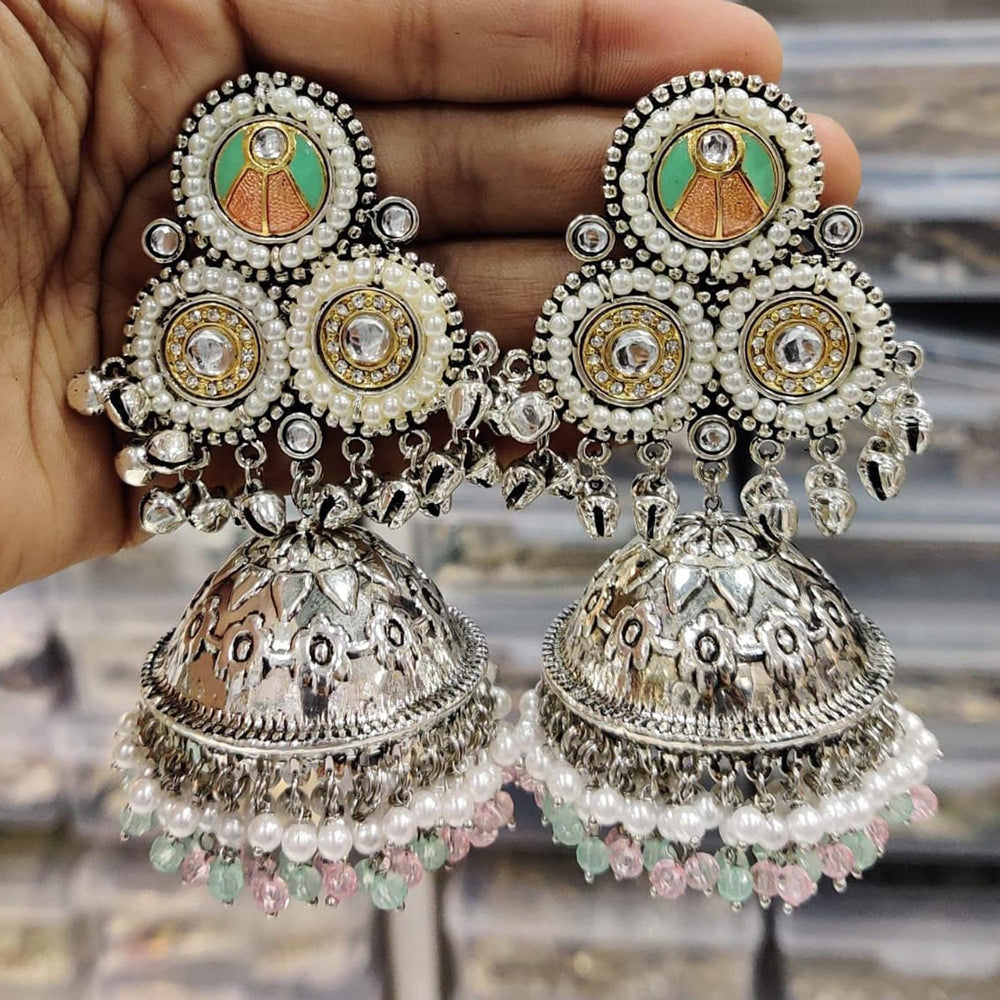 Manisha Jewellery 2 Tone Kundan Stone And Ghungroo Jhumki