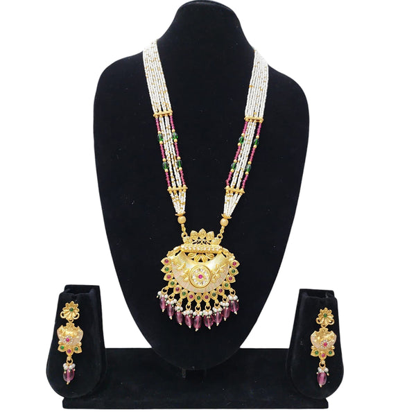 Manisha Jewellery Gold Plated Kundan Stone And Beads Meenakari Necklace Set