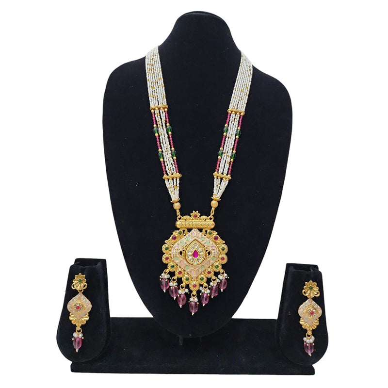 Manisha Jewellery Gold Plated Kundan Stone And Beads Meenakari Necklace Set