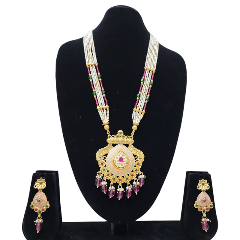 Manisha Jewellery Gold Plated Kundan Stone And Beads Meenakari Necklace Set