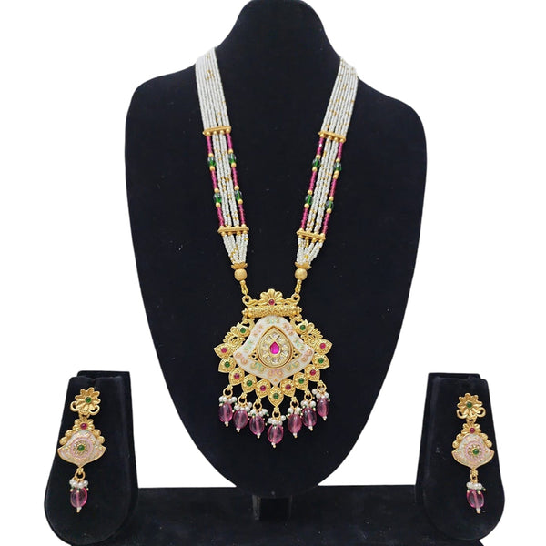 Manisha Jewellery Gold Plated Kundan Stone And Beads Meenakari Necklace Set