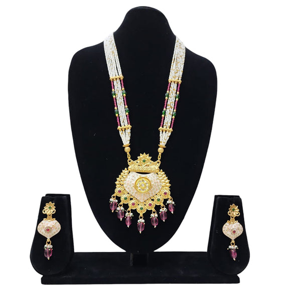 Manisha Jewellery Gold Plated Kundan Stone And Beads Meenakari Necklace Set