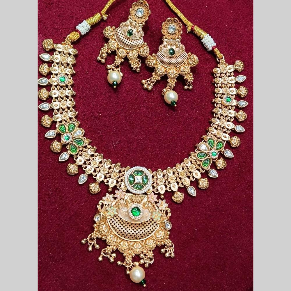 Manisha Jewellery Gold Plated Pota Stone And Meenakari  Necklace Set