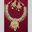 Manisha Jewellery Gold Plated Pota Stone And Meenakari  Necklace Set